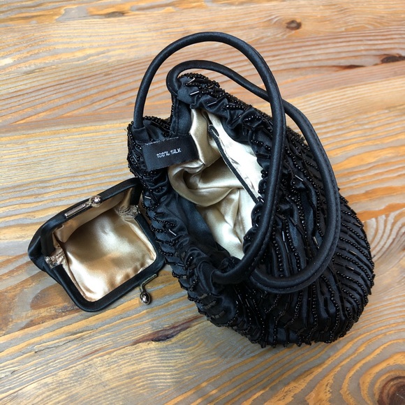 Ann Taylor Silk Beaded Black Evening Bag - Picture 4 of 8